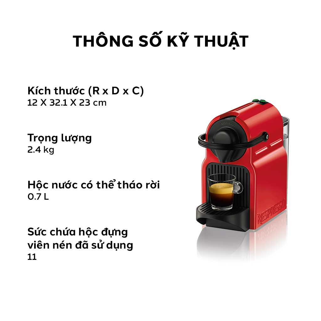 Bộ máy pha cà phê Nespresso Inissia Đỏ &amp; máy đánh sữa Aeroccino 3 - Hàng chính hãng