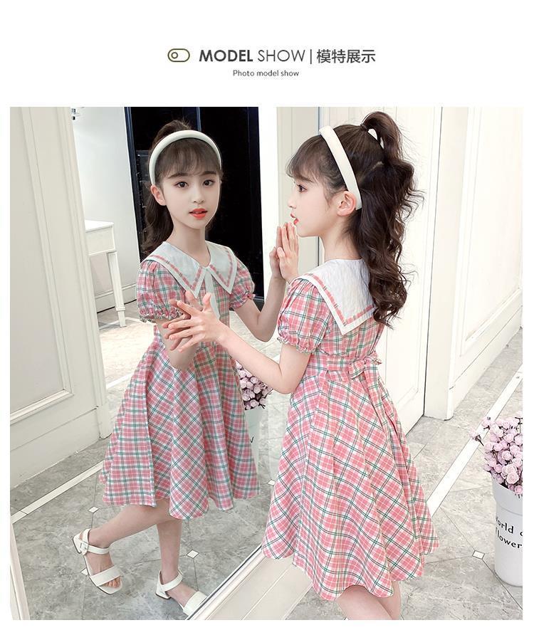 TOBE1SHOP Váy mùa hè cho bé gái 2023 Trẻ em cổ áo hải quân Hàn Quốc váy kẻ sọc đỏ