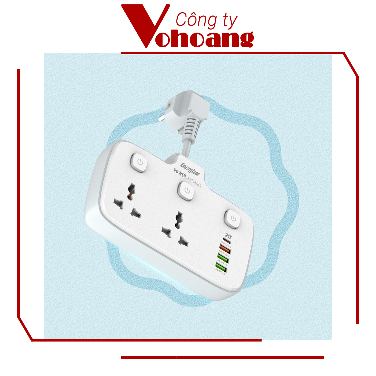 [Mỹ] Ổ cắm điện Energizer đa năng 2AC kèm 3USB-A và 1USB-C sạc nhanh PD (max PD 20W) - Energizer EPB2503EU