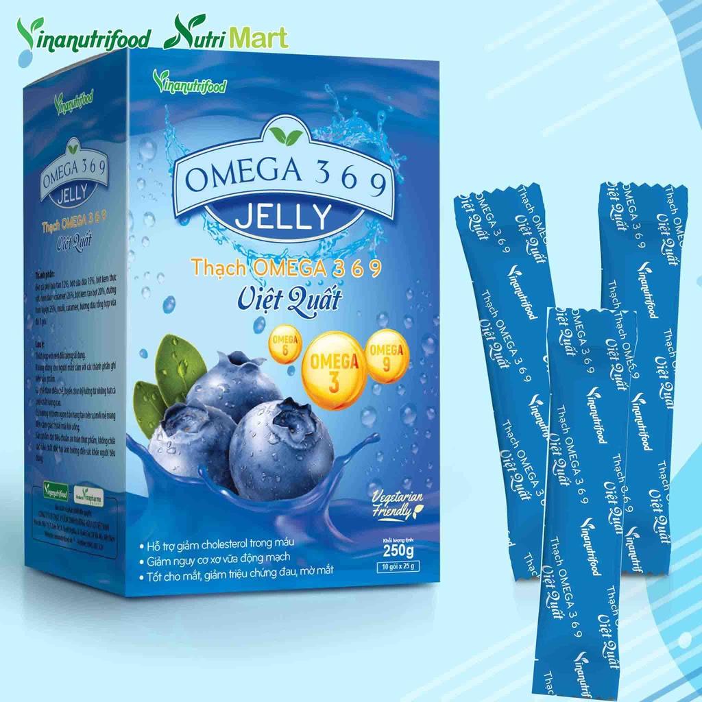 Thạch Omega 3,6,9 Việt Quất Vinanutrifood, thành phần từ việt quất, hộp 10 gói