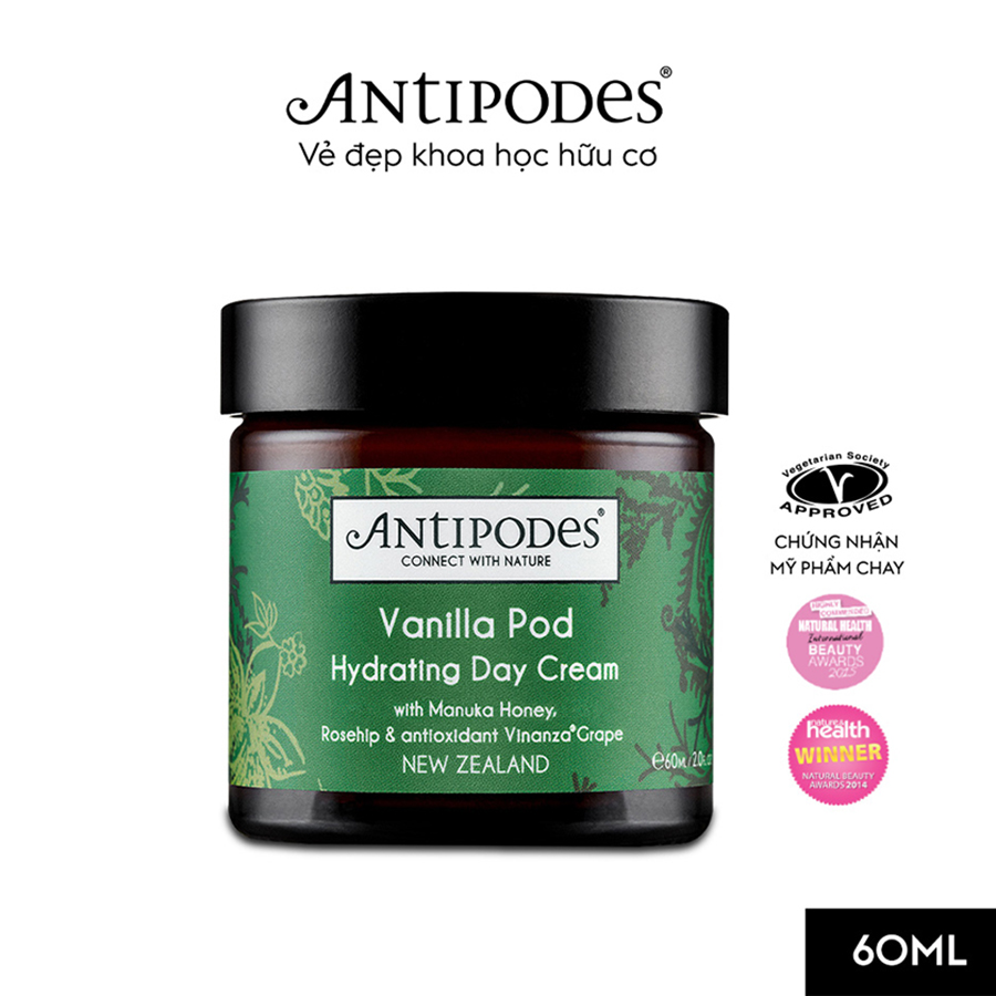 Kem Dưỡng Ẩm Ban Ngày Antipodes Vanilla Pod Hydrating Day Cream 60ml  (TẶNG Sữa Rửa Mặt Hỗ Trợ Tẩy Trang Dành Cho Da Nhạy Cảm Antipodes Grace Gentle Cream Cleanser &amp; Makeup Remover 120ml)