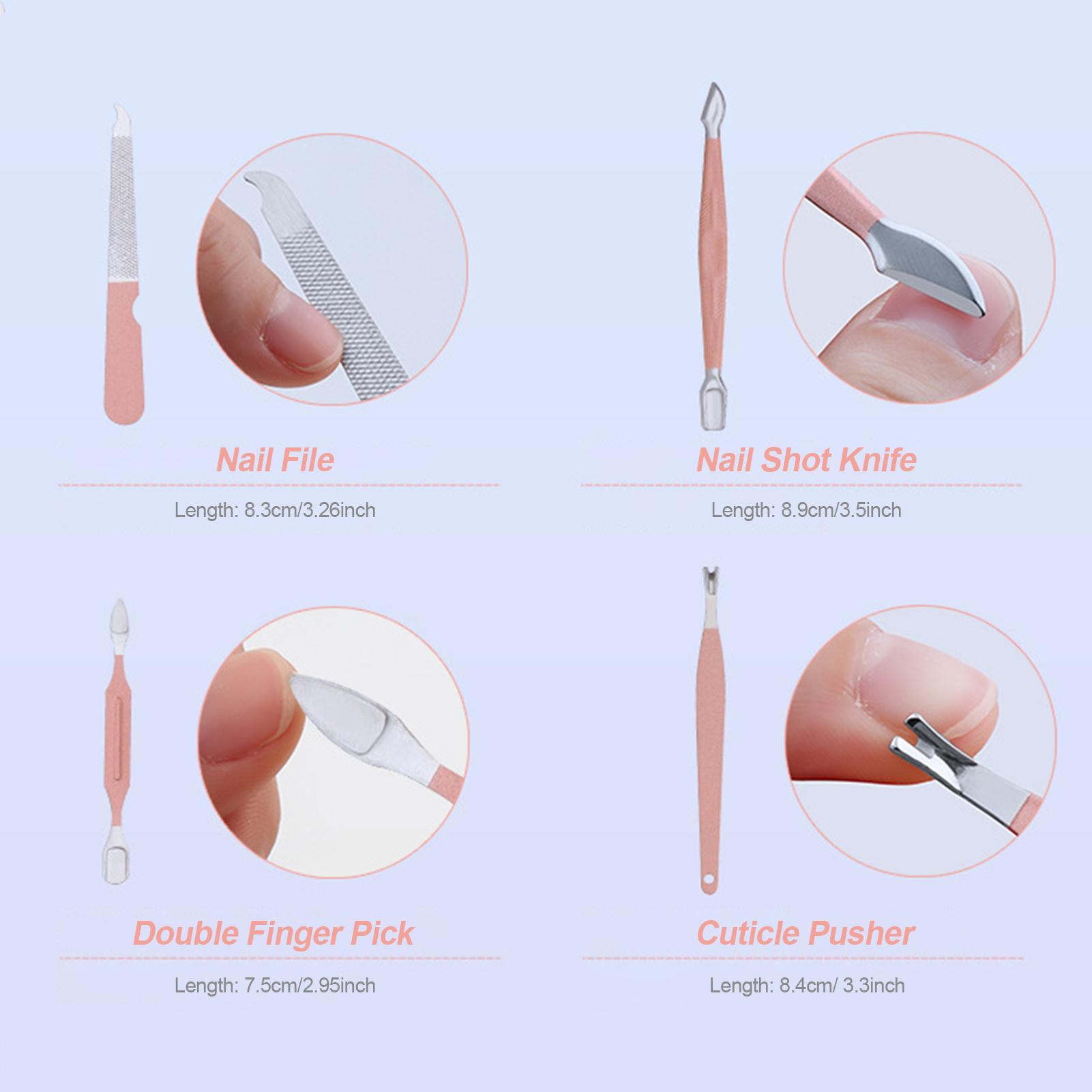 Bộ dụng cụ làm móng chuyên nghiệp Được làm bằng thép không gỉ cứng và bền đi kèm với một bao da tổng hợp di động được mở dễ dàng bằng một nút nhấn