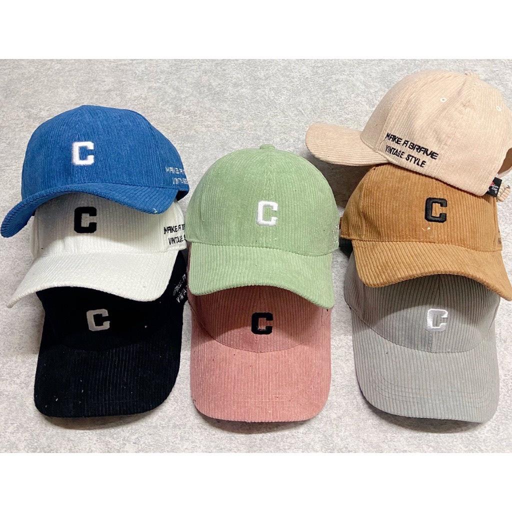 Mũ Lưỡi Trai Nón Kết Nhung Kaki Cao Cấp Thêu Chữ C Vintage Style 416 Phong Cách Ulzzang Form Unisex Nam Nữ