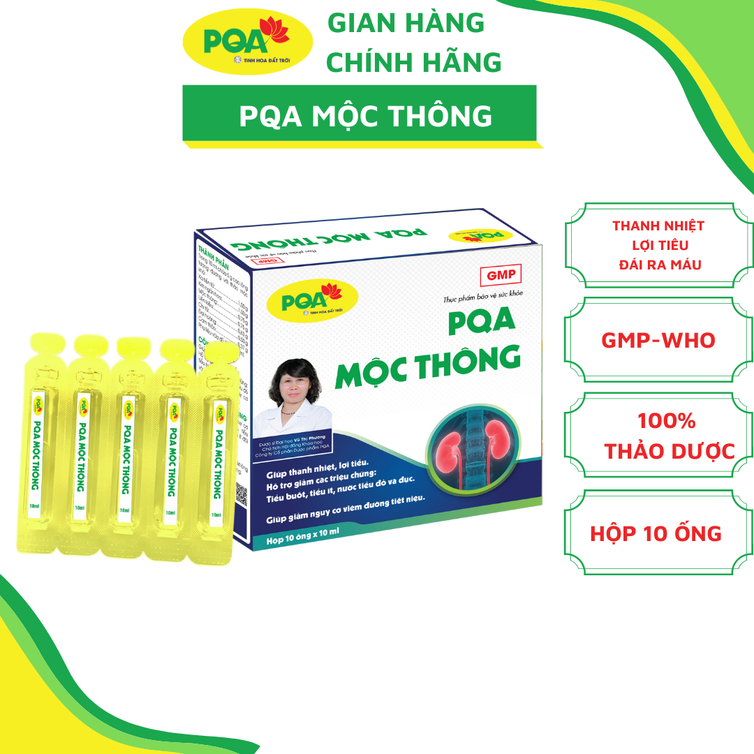 Mộc Thông PQA Giúp Thanh Nhiệt Lợi Tiểu, Hỗ Trợ Giảm Các Triệu Chứng Tiểu Buốt, Nước Tiểu Đục Hộp 10 Ống