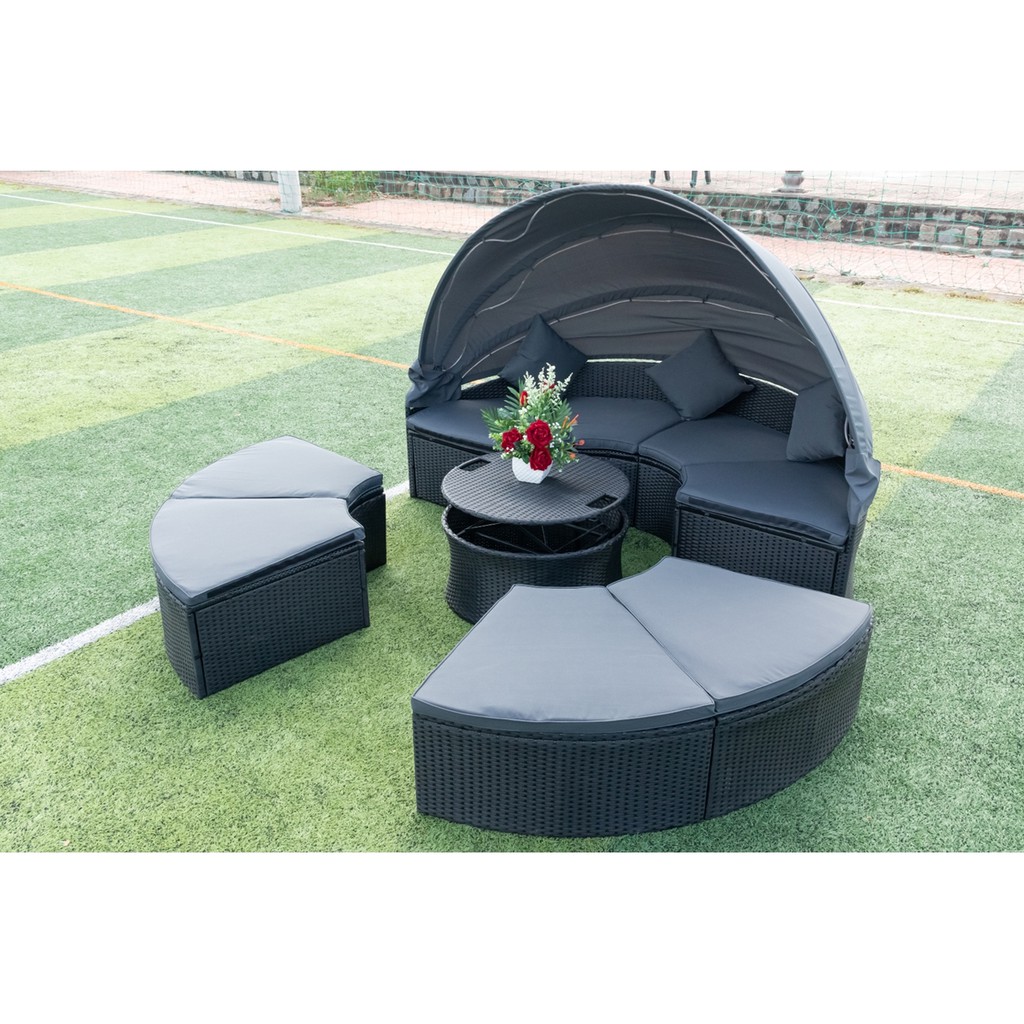 WEGO BỘ SOFA MÂY NHỰA NGOÀI TRỜI/ BỘ BÀN GHẾ SOFA SÂN VƯỜN 6 CHỖ NGỒI CÓ GẮN ĐÈN LED//Outdoor Furniture Rattan Chair Sofa Set Balcony Table Garden 6 seater