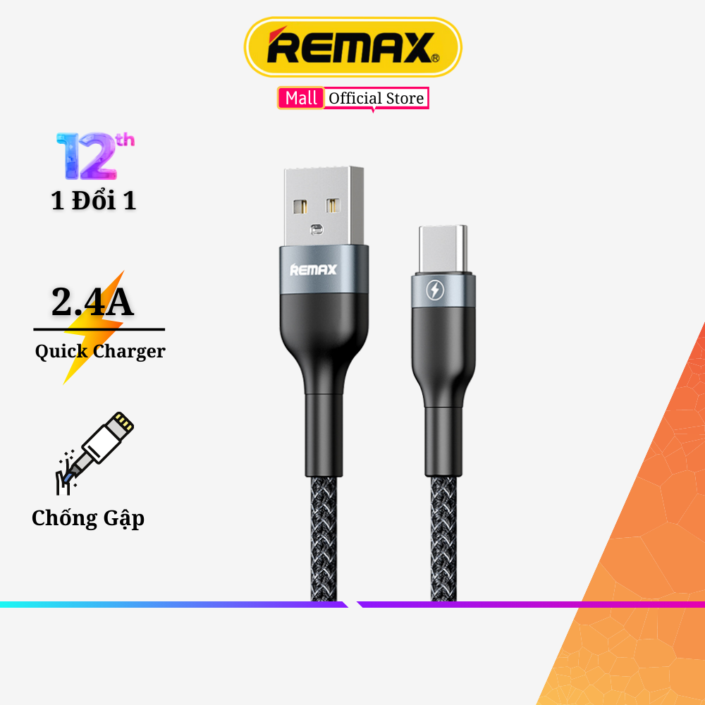 Cáp sạc nhanh truyền dữ liệu Type-C Remax 064a dây sạc nhanh 2.4A Max Chống gập chống gãy Siêu Bền Hàng Chính Hãng Remax