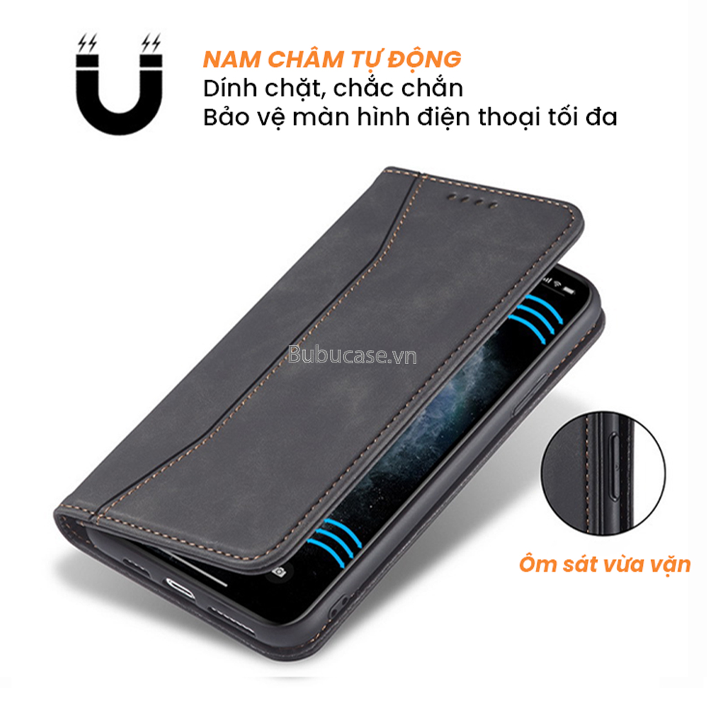 Bao Da Cho Iphone - Sọc Đứng, Không Gài, Có Khe Cắm Thẻ