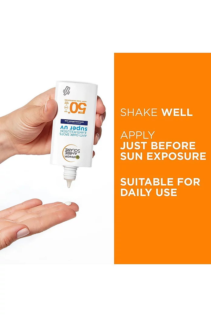 Kem chống nắng ngăn ngừa đốm nâu Garnier Amber Solaire Anti-Dark Spots & Anti-Pollution Super UV SPF 50+ 40ml