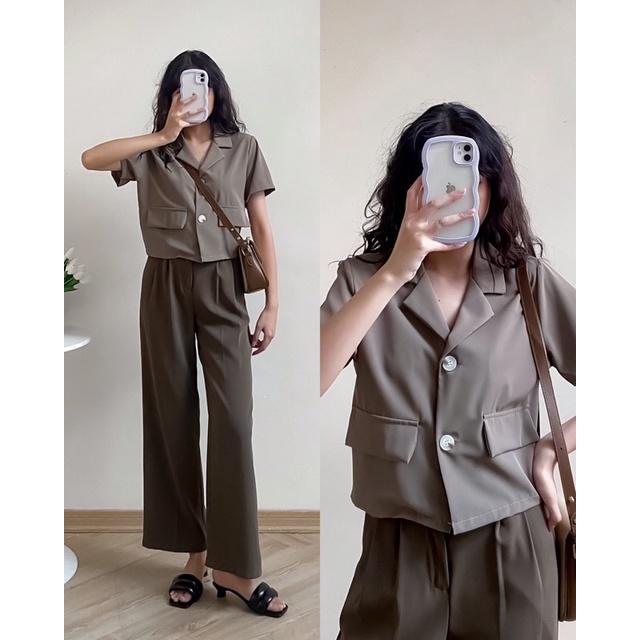 Áo sơ mi lửng dáng ngắn 2 nắp túi giả 2 khuy tay cộc 74a25 by germe