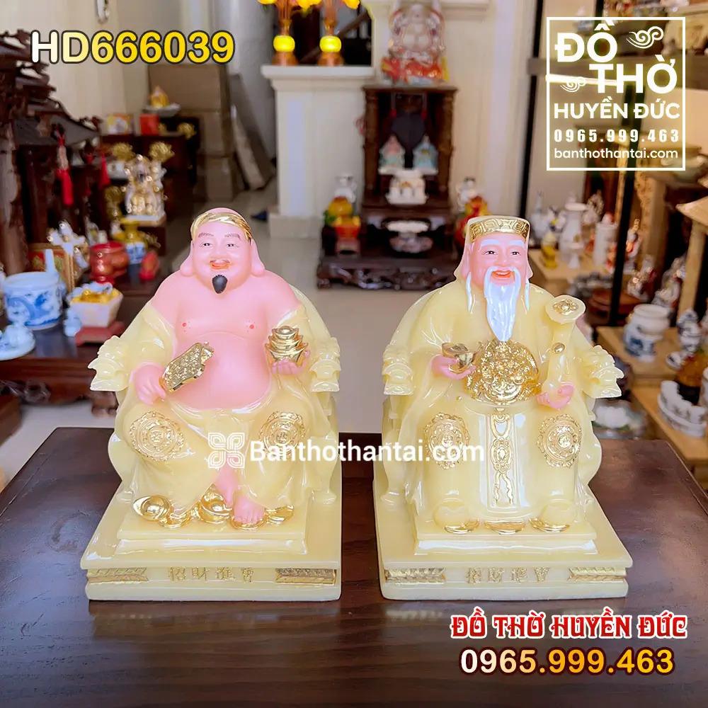 Tượng Thần Tài Thổ Địa Ngồi Ngai Đế Vuông Vàng Thạch Anh HD666039