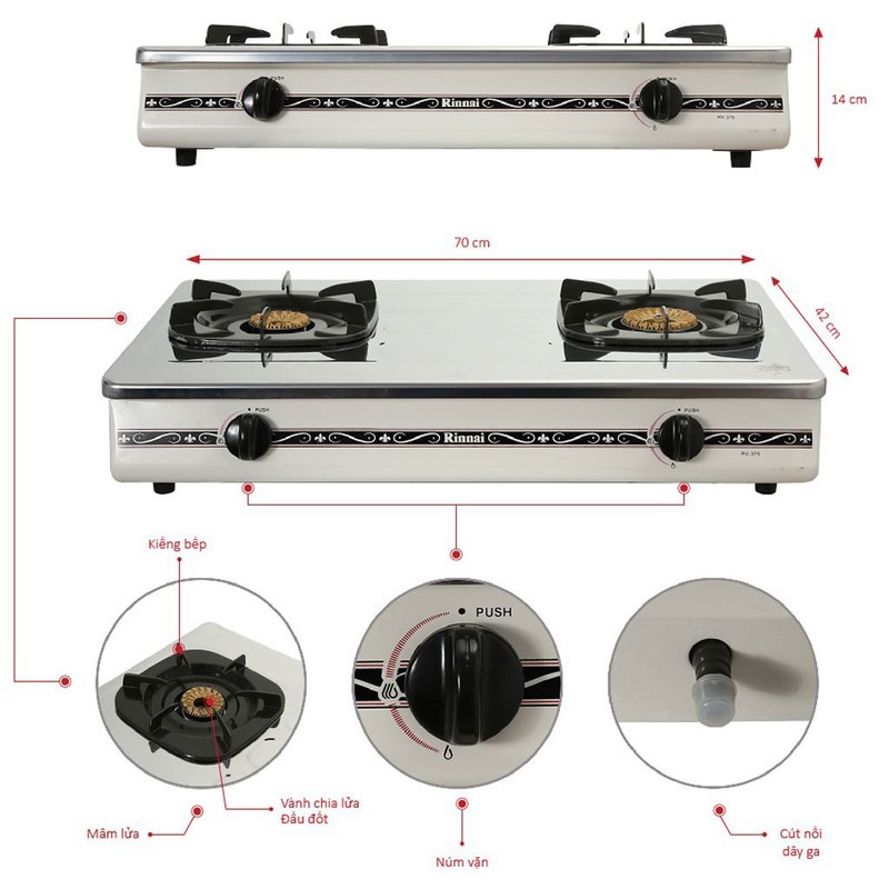 Bếp gas đôi dương Rinnai RV-375 SW - Hàng chính hãng