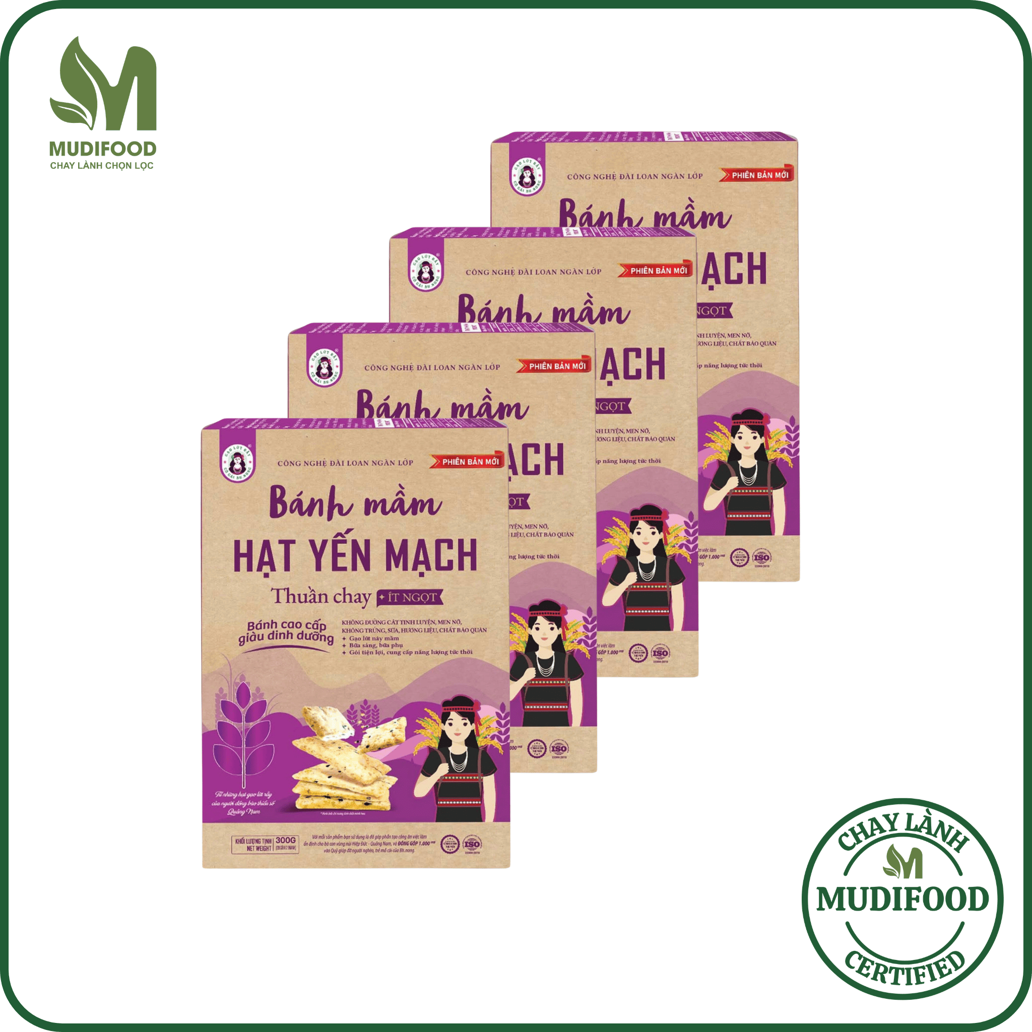 Combo 4 Hộp Bánh Mầm Hạt Yến Mạch Bh.Nong 150g - Ăn Chay, Ăn Vặt Healthy, Ăn Dặm, Bữa Sáng, Bữa Phụ