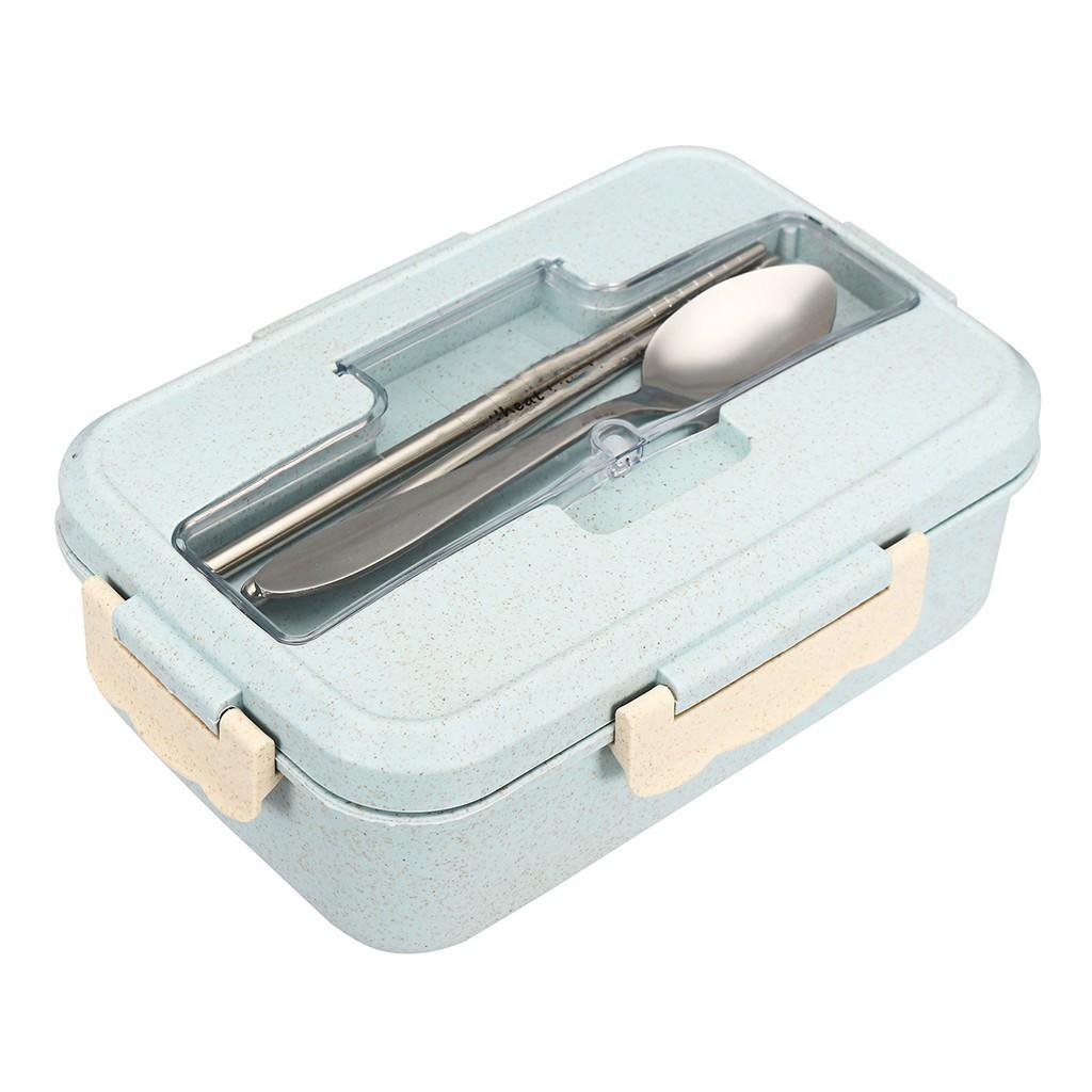 Hộp đựng cơm lúa mạch 3 ngăn tặng kèm thìa và đũa inox