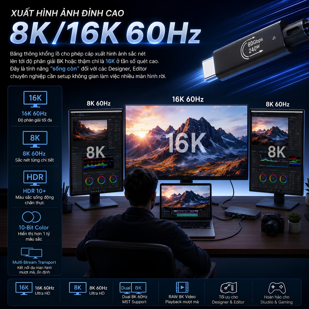 Dây cáp sạc Thunderbolt 5 240W Chip E-Marker HyperBolt Ultra WIWU C102 USB-C to Type-C 1.8M 120Gbps PD 240W 8K/16K 60Hz cho Macbook / iPhone / iPad / Laptop - Hàng nhập khẩu