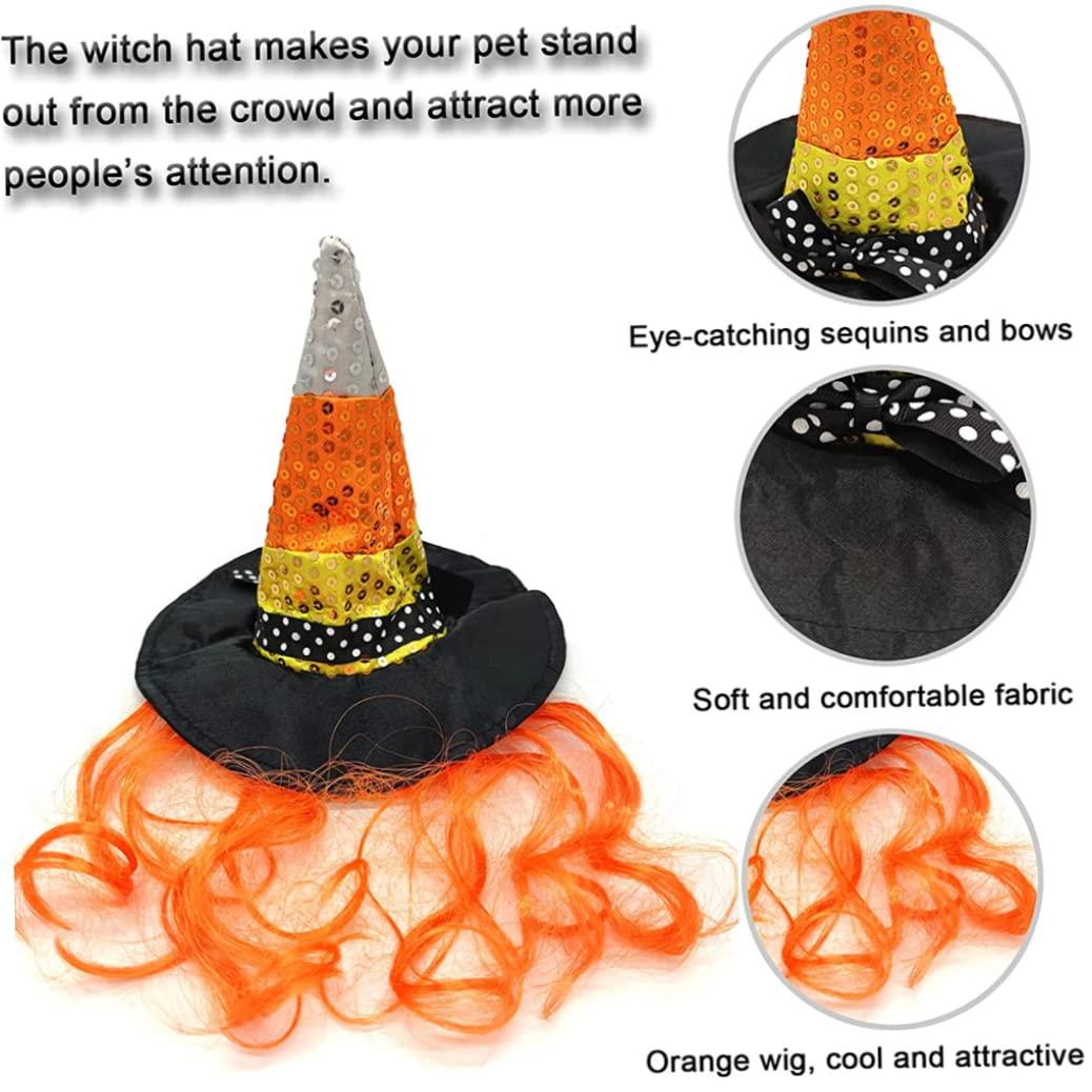 Mũ phù thủy cho mèo với tóc, trang phục Halloween cho thú cưng cho những người đứng đầu ngày lễ với mũ trùm đầu vui vẻ, mũ của Sorcerer cho mèo con