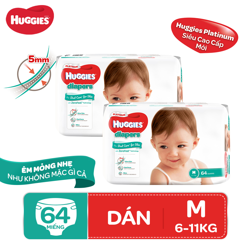 Combo 2 tã dán Huggies Diapers Platinum M64