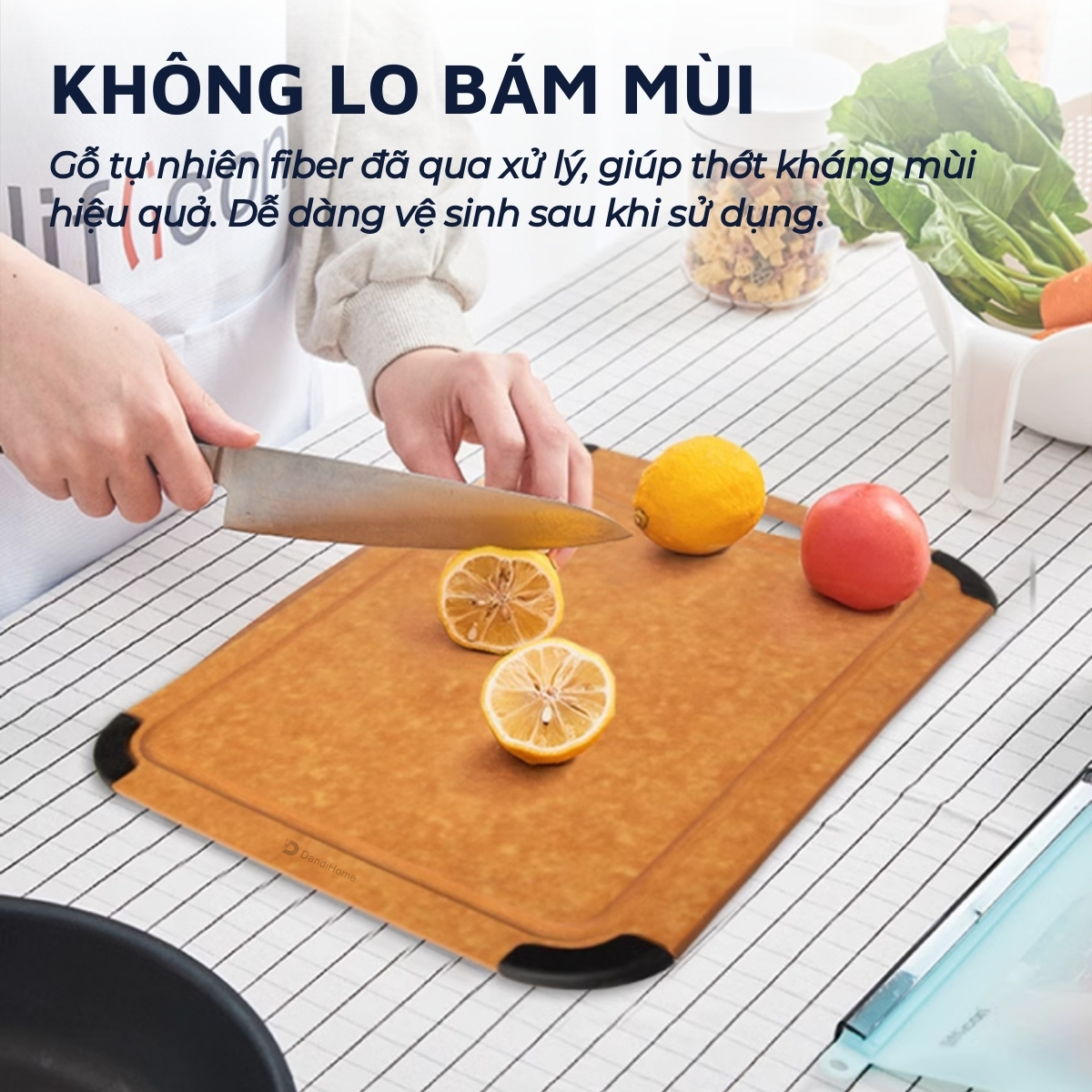 Thớt gỗ sợi fiber DandiHome chịu nhiệt 177 độ C, sử dụng với máy rửa bát, không BPA, không mùi, không lo ẩm mốc