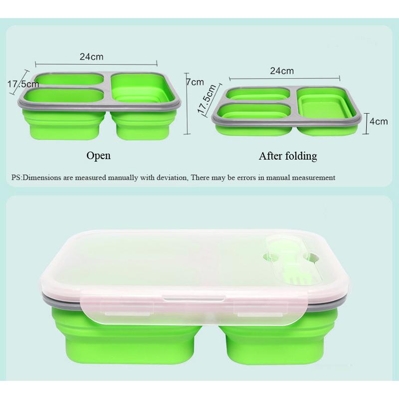 Silicone Folding Lunch Box Lunch Box Thực phẩm container lò vi sóng dã ngoại Bộ đồ ăn