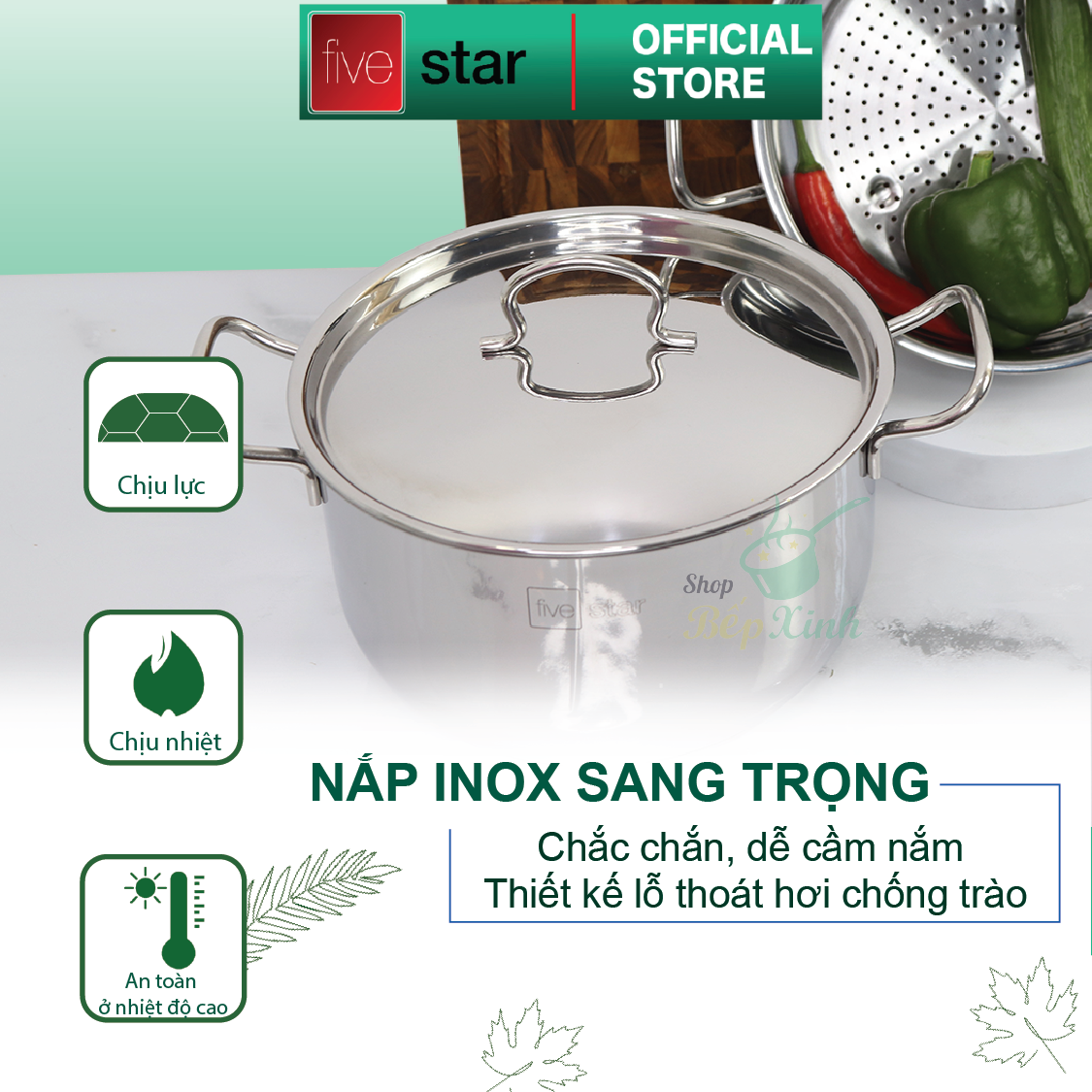 Bộ Nồi Xửng Hấp Fivestar Inox 3 Đáy ST24-3D - Hàng Chính Hãng