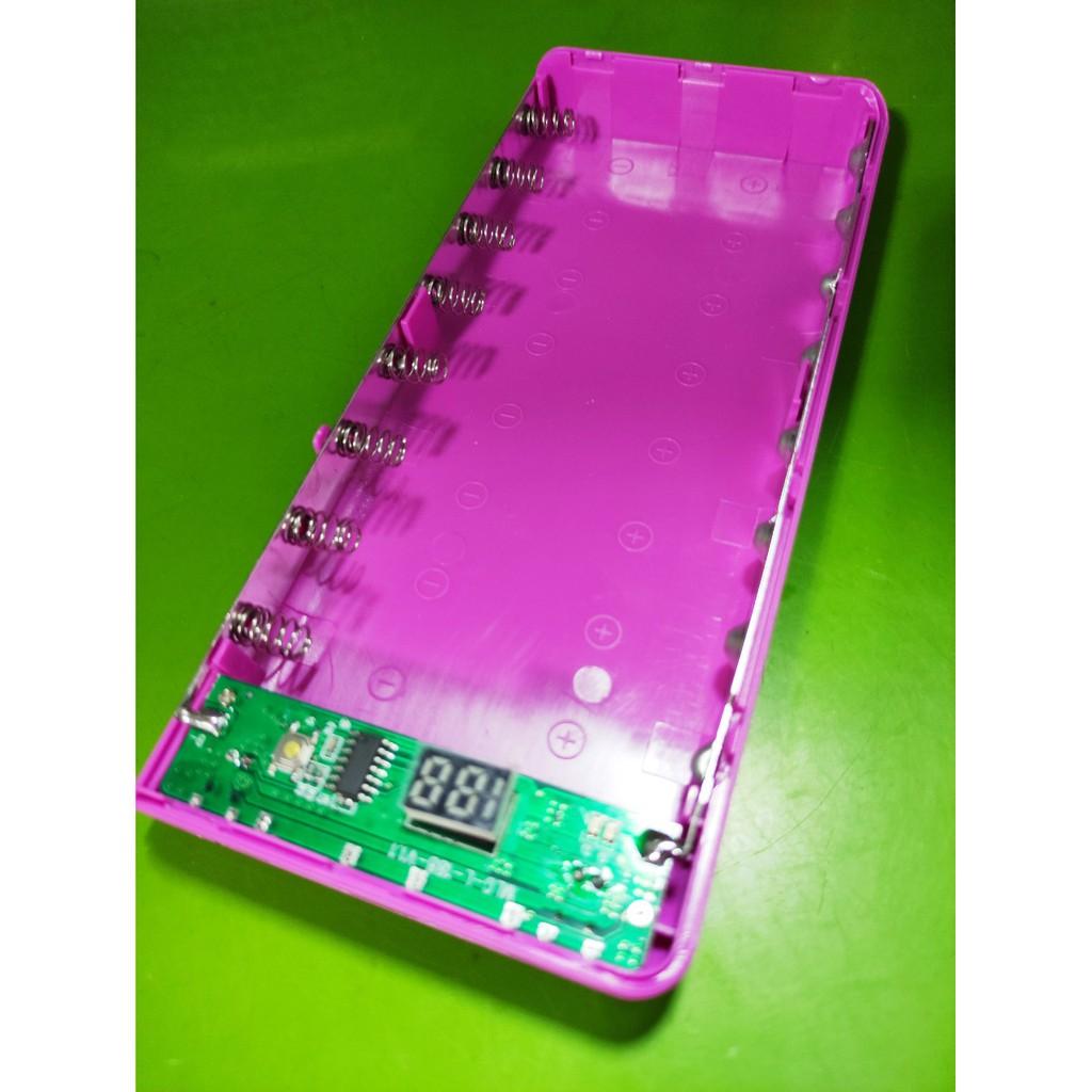 Box sạc dự phòng lắp 8 cell 18650 vỏ nhựa màn LCD màu hồng