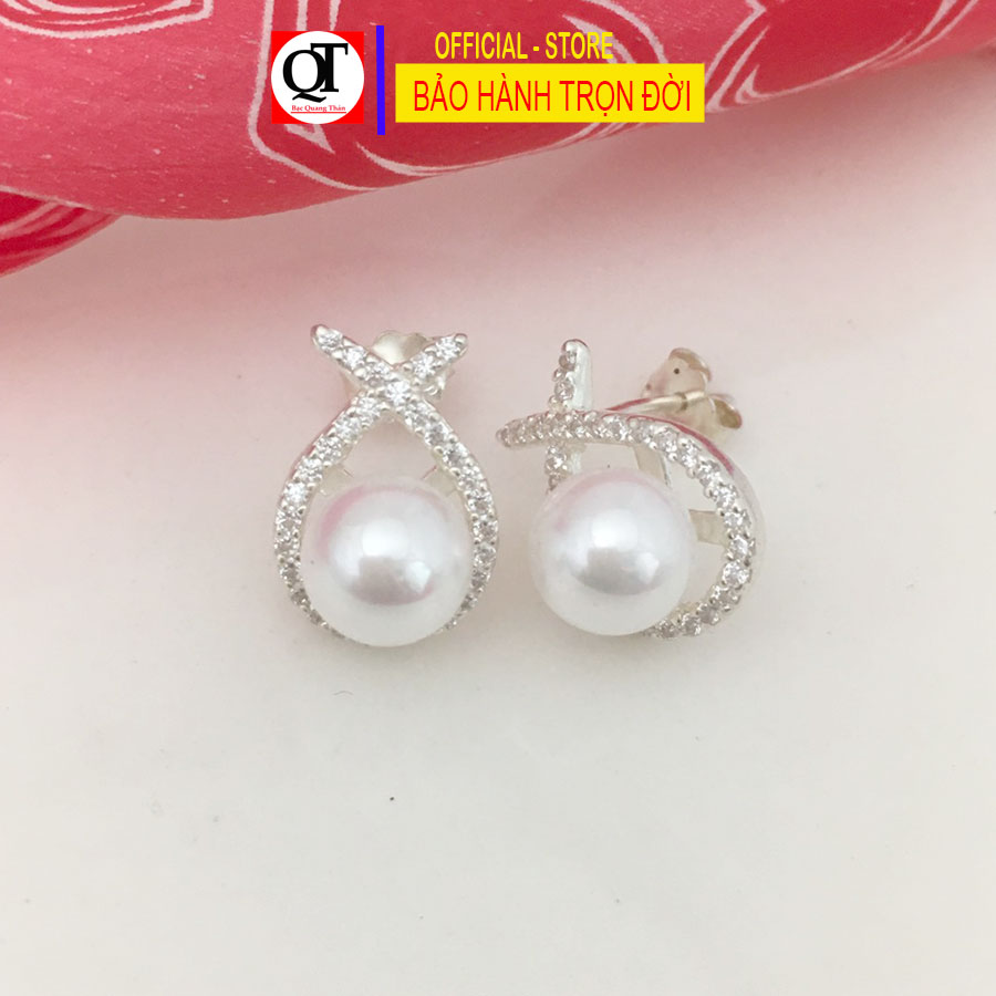 Bông tai nụ Ngọc size 6ly chất liệu bạc ta gắn đá cobic cao cấp chốt đeo sát tai Bạc Quang Thản - QTBT110