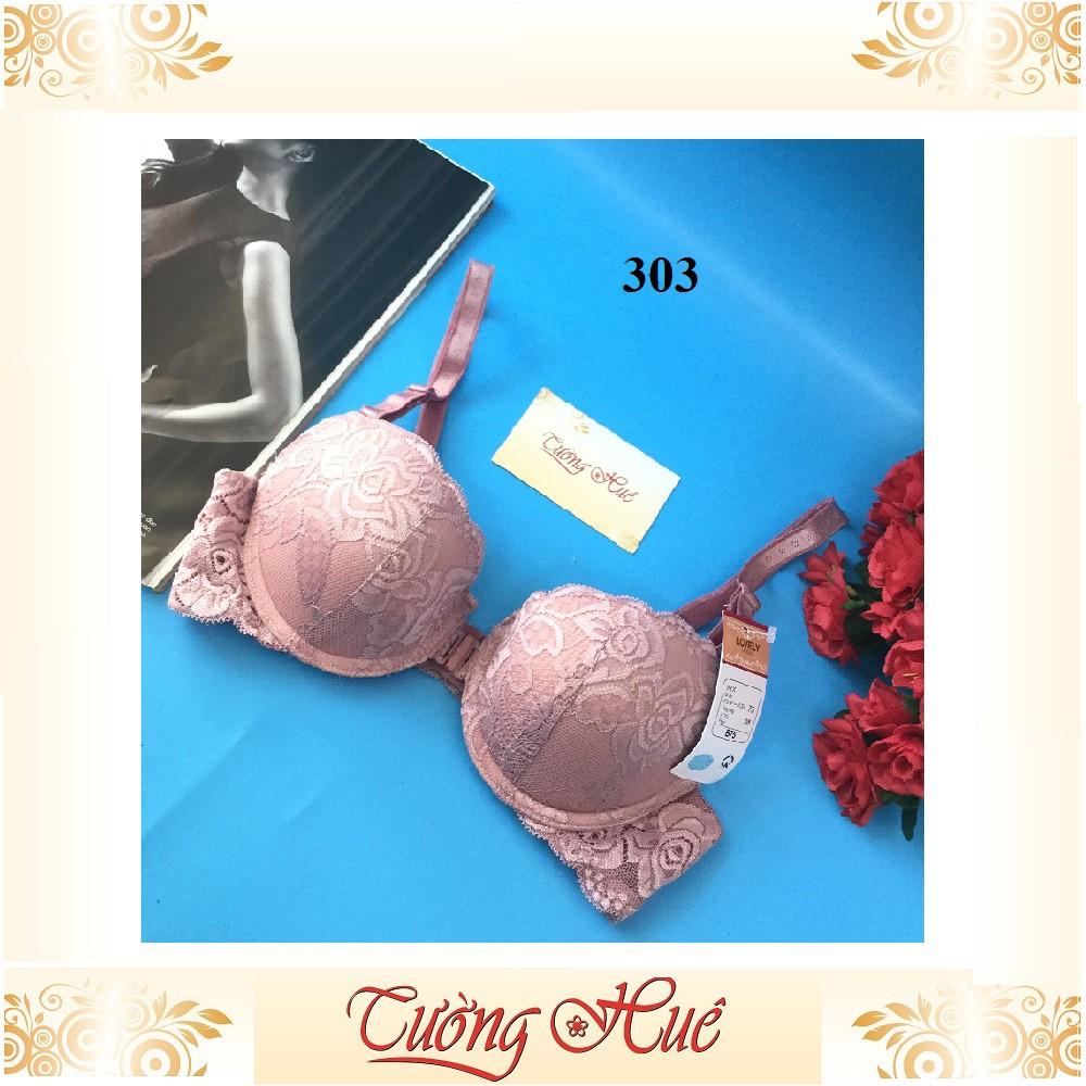 Áo lót nữ Lovely 303 ren nâng ngực cúp bầu ngang cài trước.
