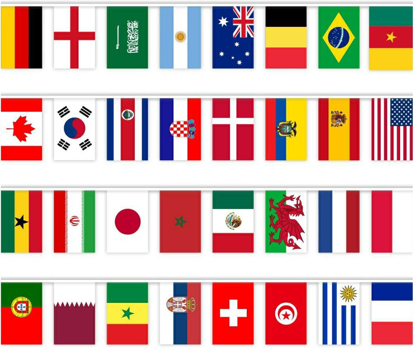 Cờ World Cup 2022 Biểu ngữ cờ đuôi nheo World Cup 32 quốc gia Dây cờ trang trí cho quán bar thể thao bóng đá, nhà hàng bóng đá Sự kiện tiệc của câu lạc bộ người hâm mộ