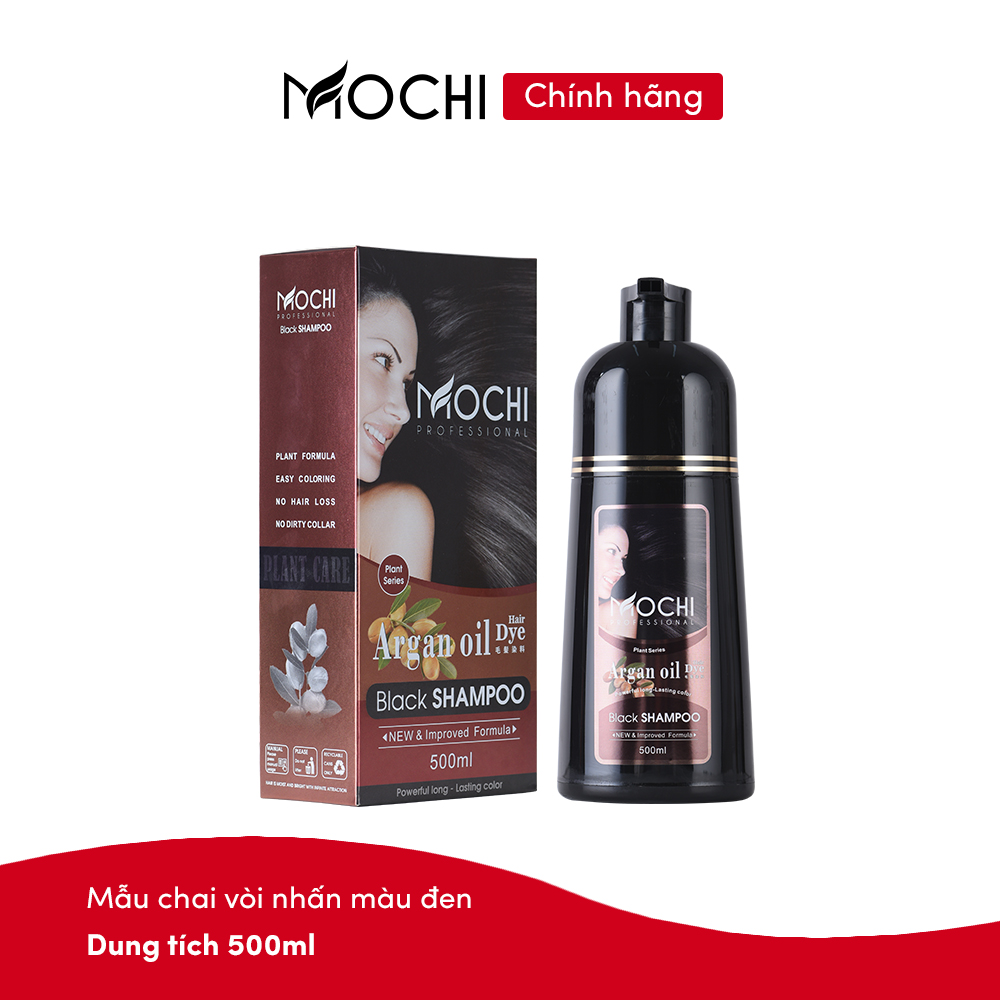 Dầu gội phủ bạc Mochi Nhật Bản (Lược chải &amp; vòi nhấn). Dầu gội nhuộm tóc thảo dược ngay tại nhà