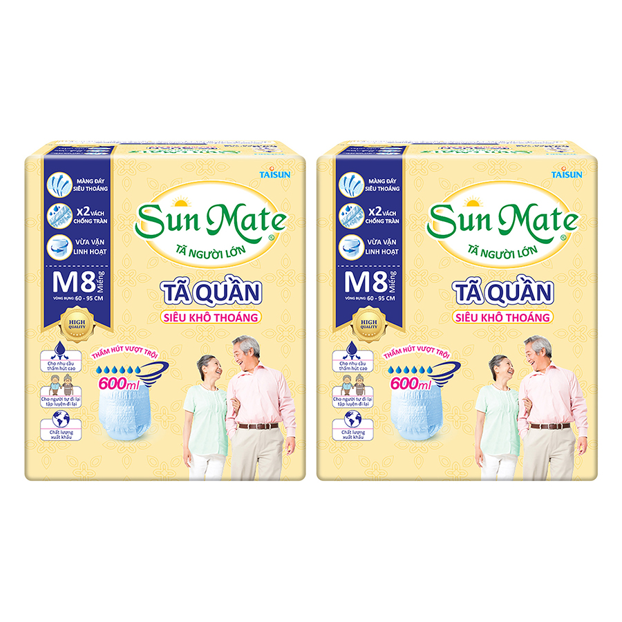 Combo 2 Gói Tã Quần Người Lớn Sunmate Khô Thoáng M8 (8 Miếng/ Gói)