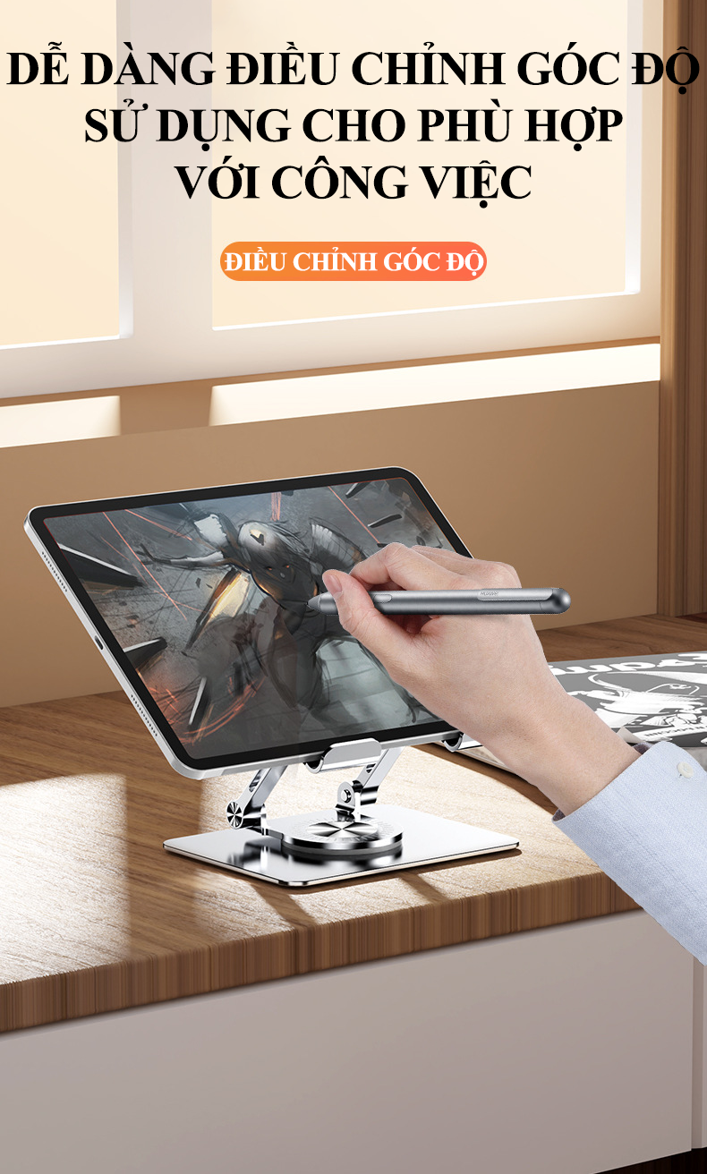 Giá đỡ điện thoại, ipad bằng kim loại cứng cáp có thể xoay 360° phù hợp cho các thiết bị từ 4 đến 12 inch HD00030