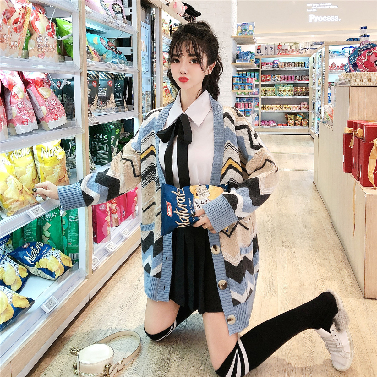 Áo khoác len cardigan gợn sóng màu cute – DL01199