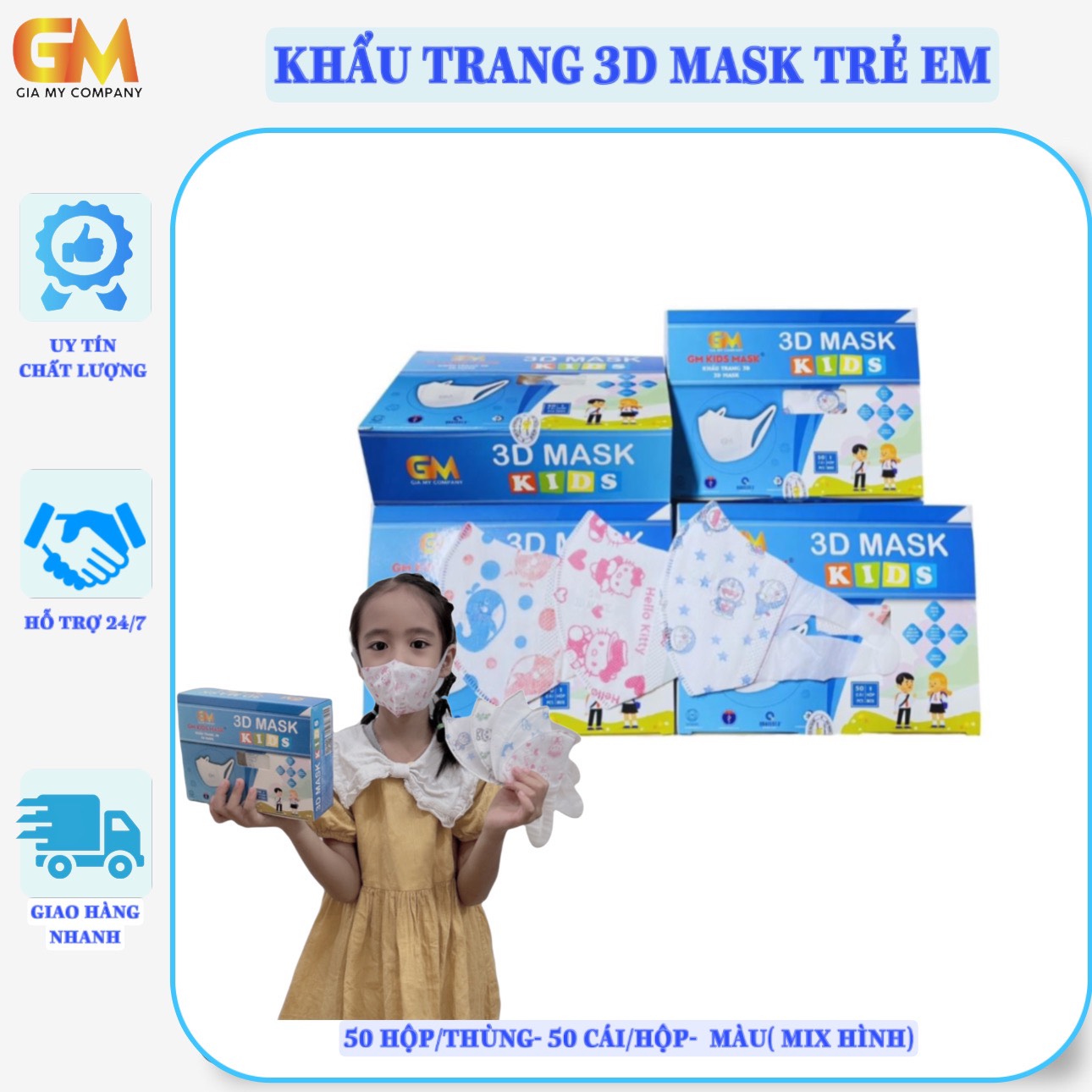 Khẩu trang 3D Mask Trẻ em Gia Mỹ hộp 50 cái