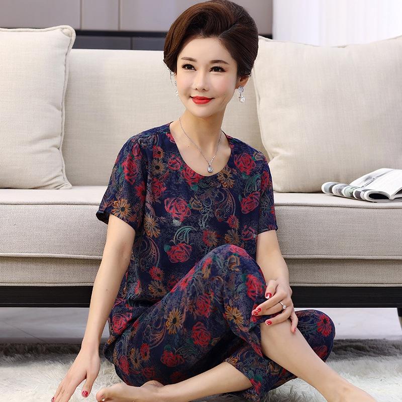 Đồ Bộ Trung Niên - Set Mặc Nhà Áo Ngắn Quần Dài Nhiều Màu Hoạ Tiết Vải Lanh Sợi Tự Nhiên CDDT01