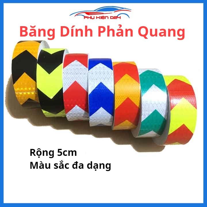 Băng dính phản quang rộng 5cm cảnh báo an toàn dán ô tô xe máy nhiều màu cuộn 1 mét