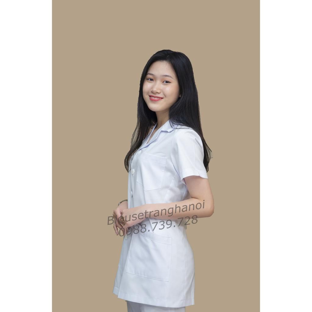 Áo Blouse tay ngắn thân ngắn ,áo y tá nữ - Hàng cao cấp- Blouse trắng Hà Nội