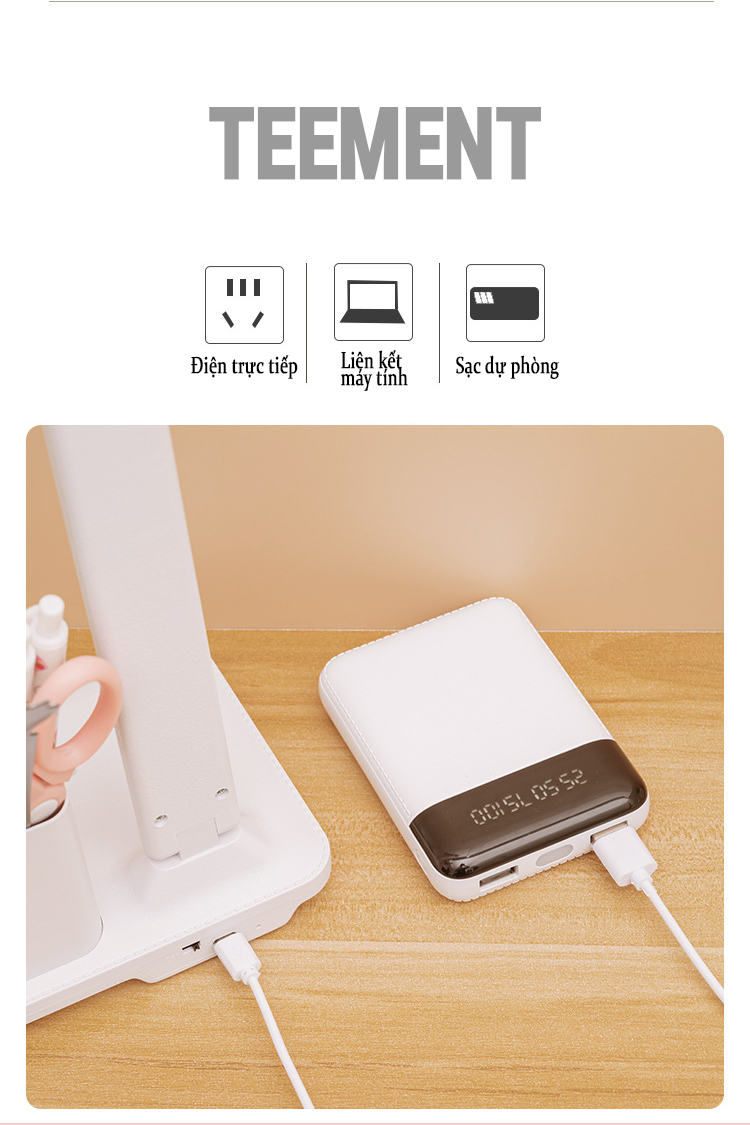 Đèn Bàn Học Đọc Sách Cao Cấp Teement Led Chống Cận 03 Chế Độ Ánh Sáng Vàng Bảo Vệ Mắt- Hàng Chính Hãng