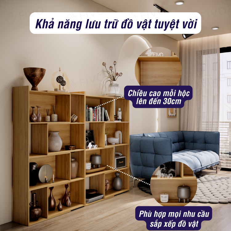 Kệ Sách Gỗ Để Sàn FIVO FB71, Với Tính Năng 2IN1 Đóng Mở Tùy Thích, Nhiều Ngăn Chứa Đồ Rộng Rãi - 4 Tầng