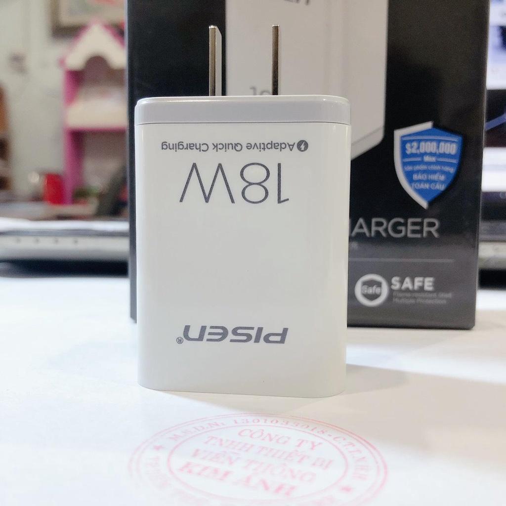 Cóc sạc nhanh PISEN Quick USB Wall Charger QP18 ( QC,PD 18W) TS-C120, Hàng chính hãng