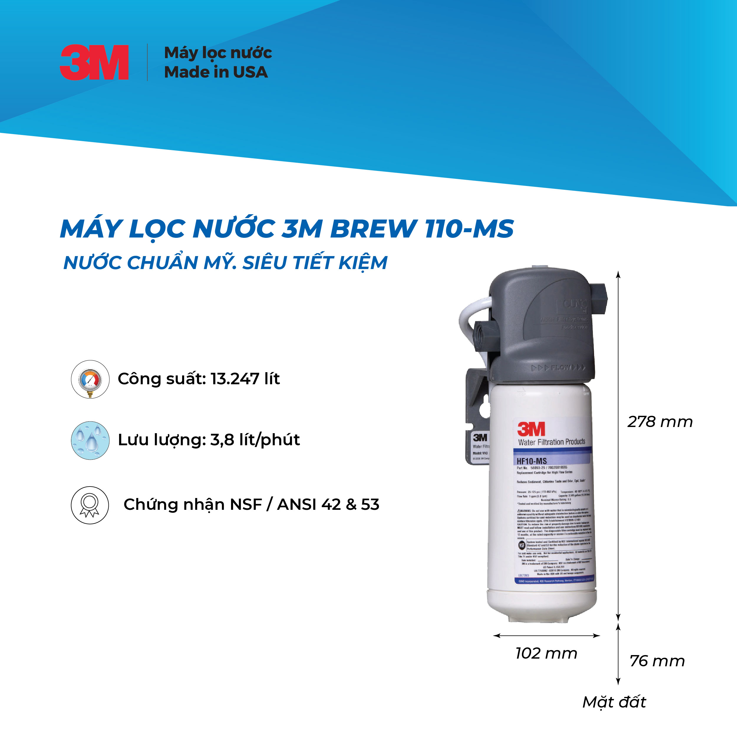 Combo Lọc Nước 3M Brew110-MS Kèm Vòi 3M Và Lọc Thô 3M Hàng Chính Hãng