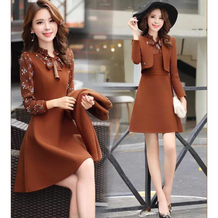 Set áo vest đầm xoè tay phối voan hoa WB33
