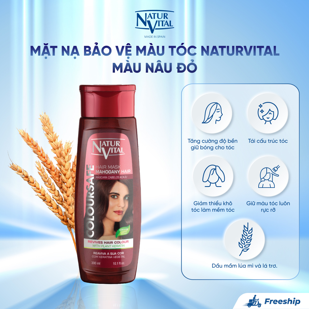 Mặt Nạ Tóc NaturVital Colour Henna Chiết Xuất Dầu Mầm Lúa Mì & Lá Trơ, Giúp Làm Sáng Bóng, Bảo Vệ Màu - Màu Nâu Đỏ