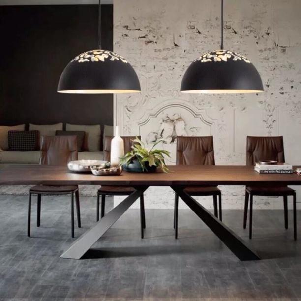 Đèn thả chao tròn đen phi 300 cắt lâze họa tiết hoa văn HL1003-300