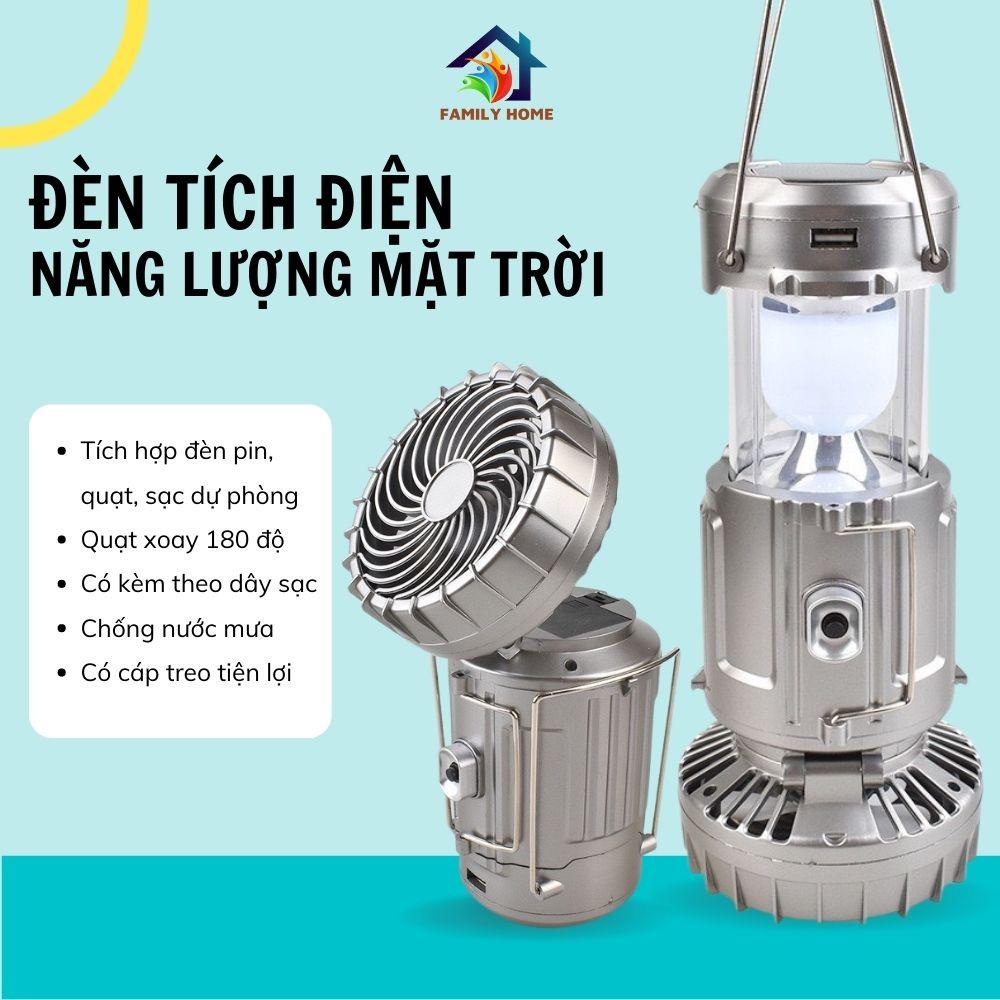 Đèn Năng Lượng Mặt Trời 3 in 1 Kèm Quạt Cầm Tay Sử Dụng Pin Lithium Sạc Điện Thoại Vô Cùng Tiện Lợi