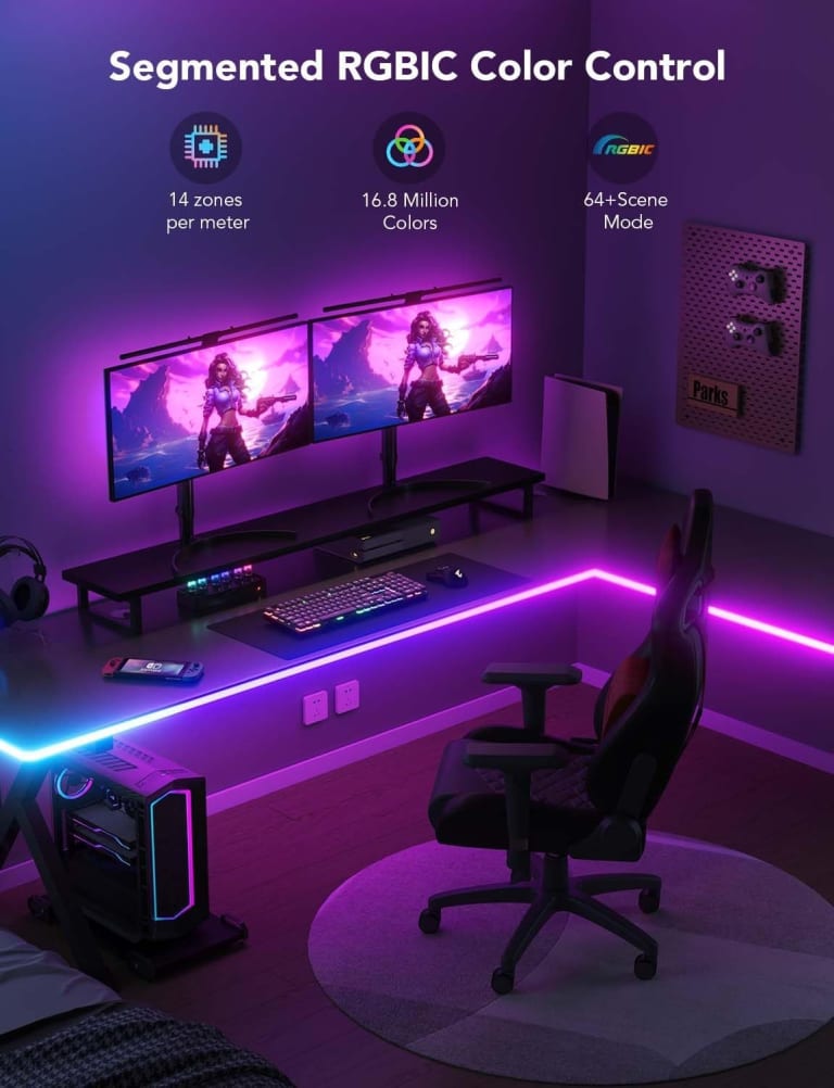 Dây LED RGBIC trang trí dán cạnh bàn Govee RGBIC LED Neon Rope Lights for Desks H61C3 | 10 ft/3m