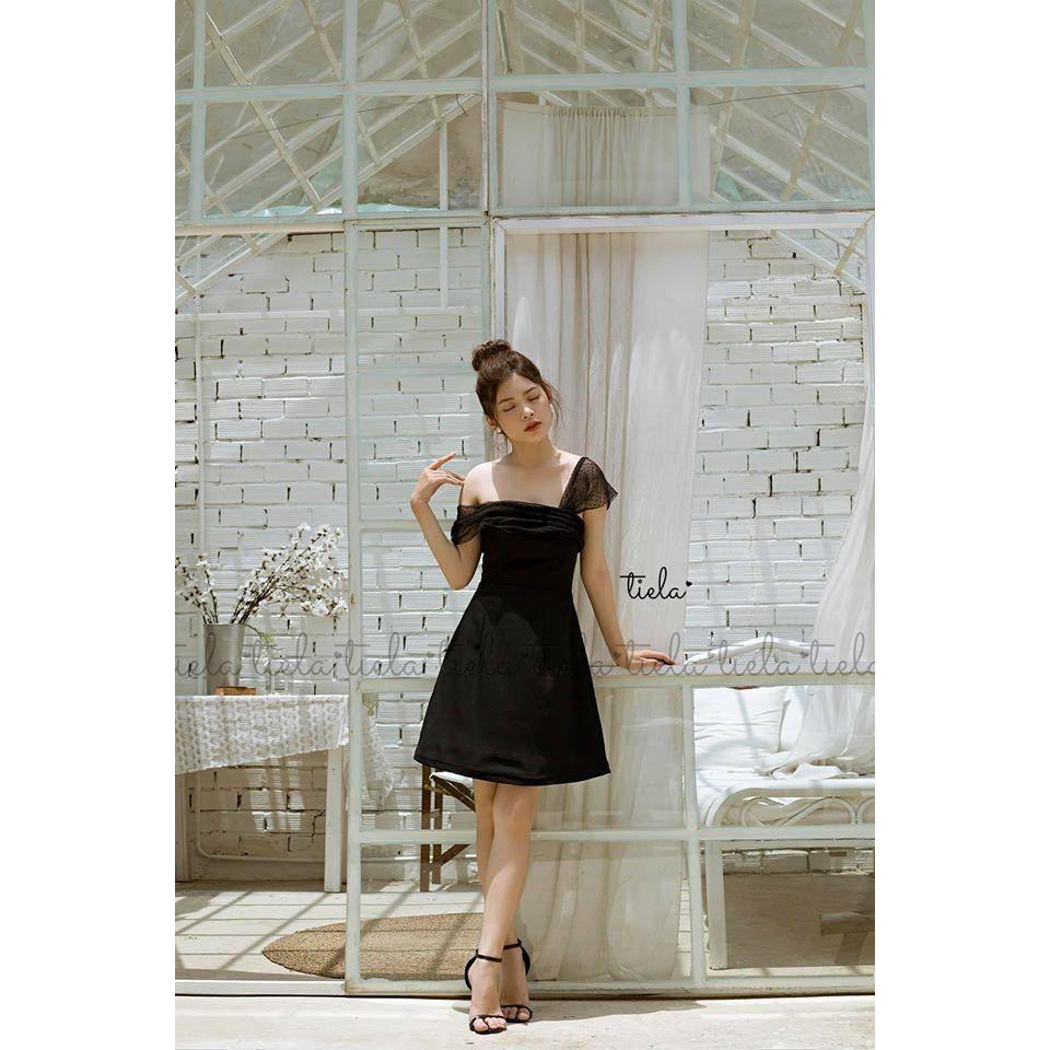 Váy lệch vai-Angela dress - Trắng, Đen