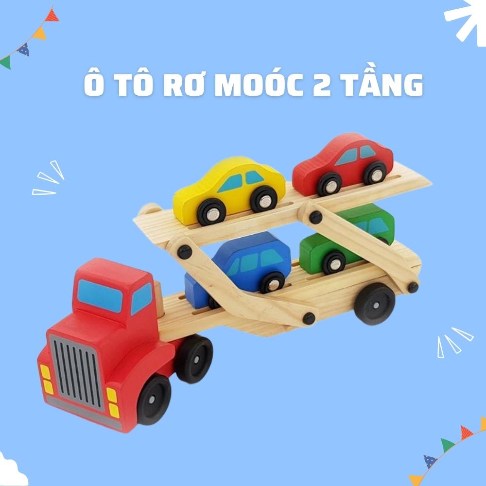 Đồ chơi gỗ cao cấp - Ô tô rơ moóc 2 tầng cho bé 3 tuổi