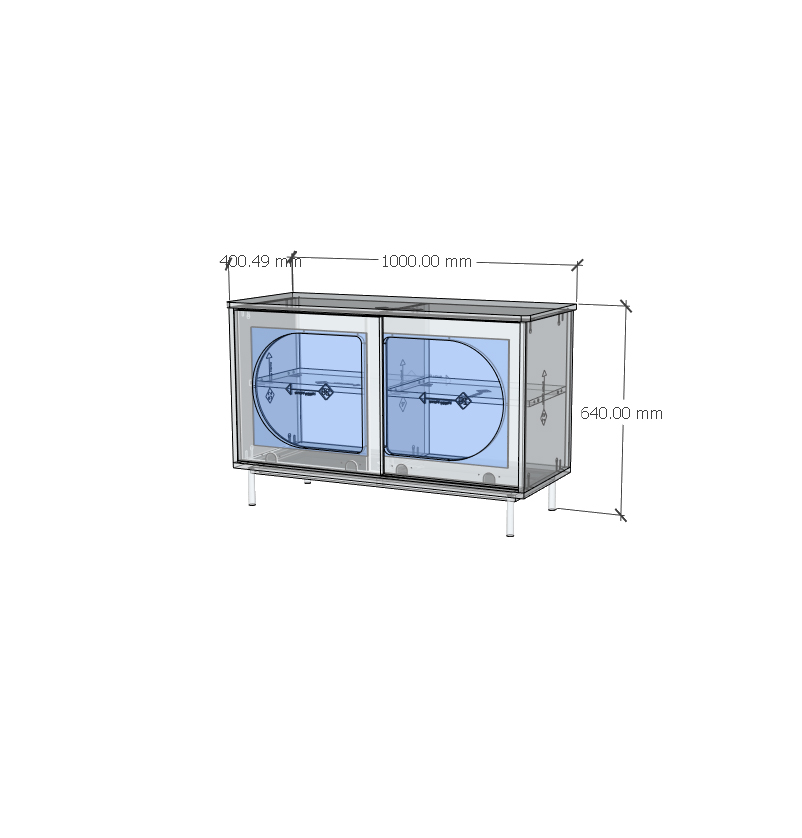 [Happy Home Furniture] SISEEL, Tủ lưu trữ cửa kính 2 cửa lùa - Chân sắt, 100cm x 40cm x 64cm ( DxRxC), TCL_038