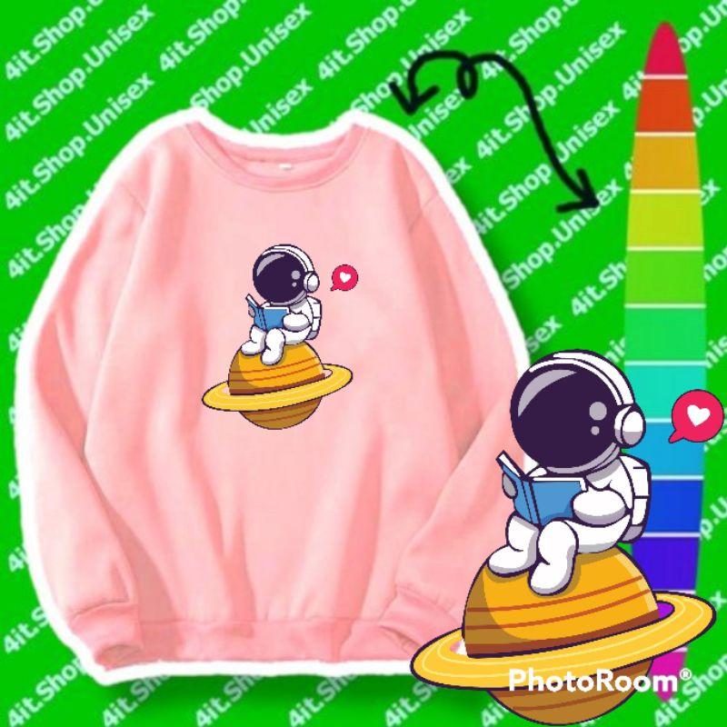 Áo sweater - Áo nỉ bông tay dài UNISEX Phi Hành Gia đọc sách Nam Nữ đều mặc được