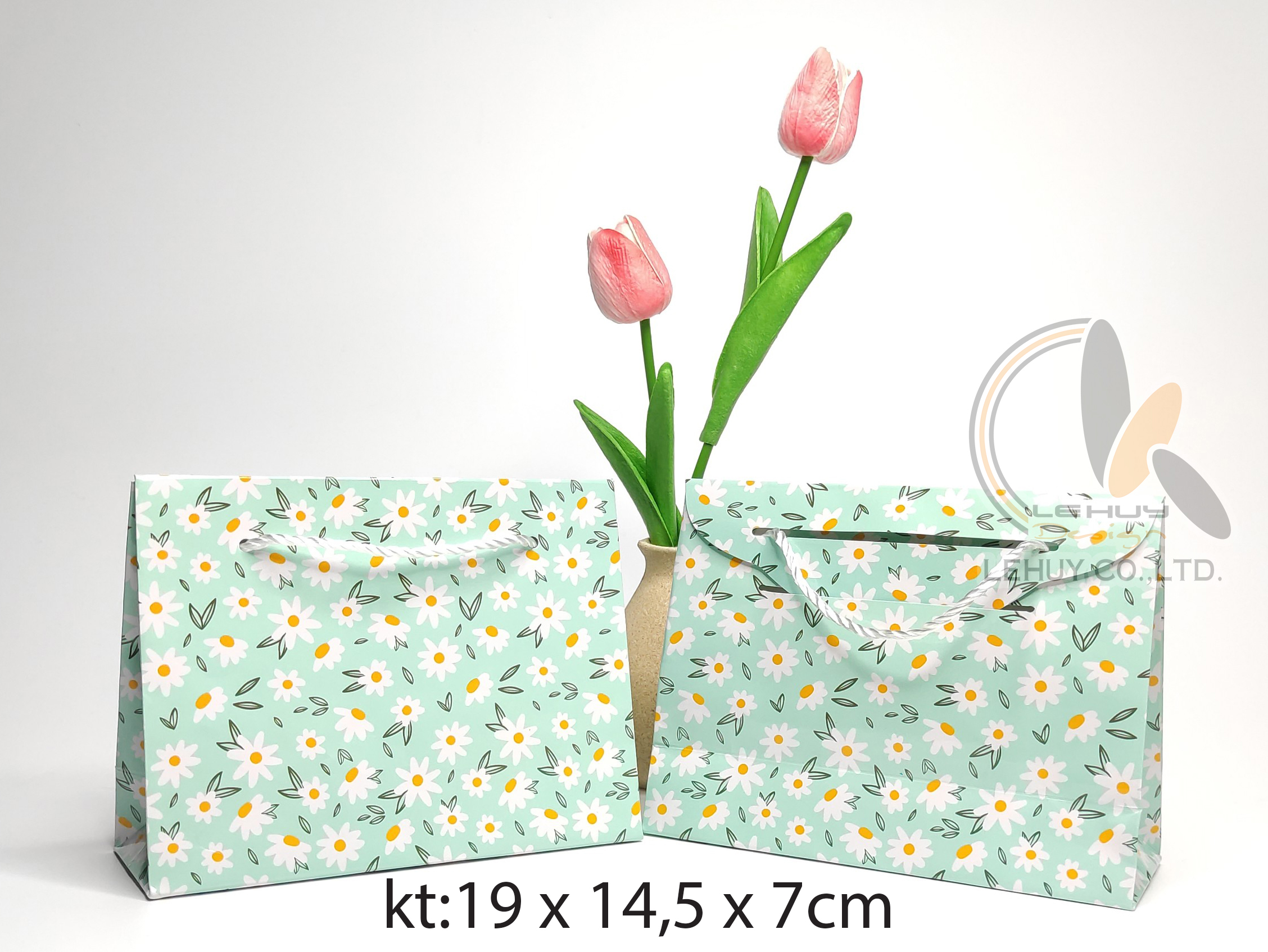 TÚI GIẤY ĐẸP HOẠ TIẾT HOA XANH TRẮNG KT 19X14.5X7 CM