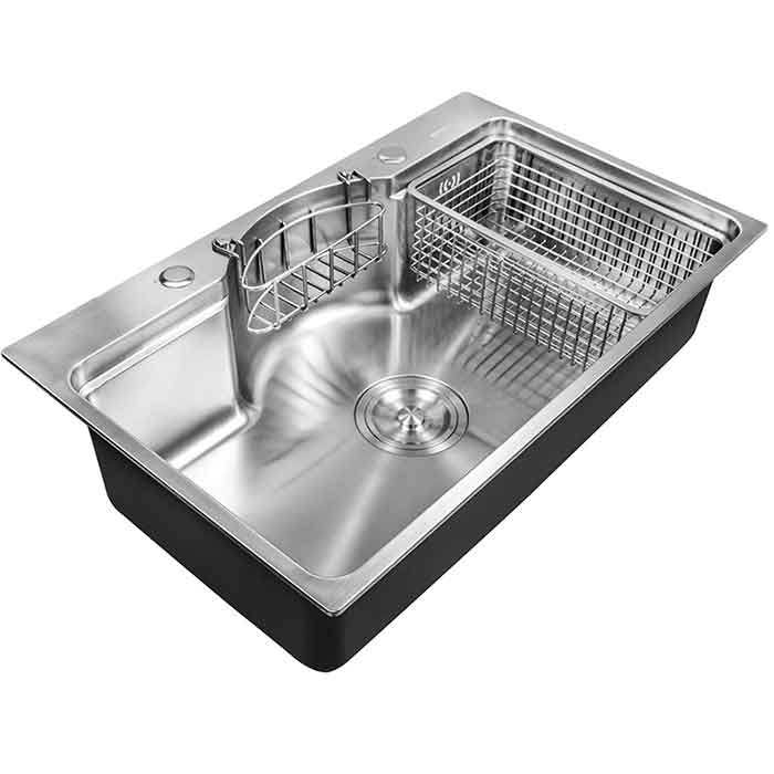 Chậu rửa chén bát Schmidt một hố 78x48cm inox 304 nano bạc, bồn rửa bát cao cấp dày dặn giảm tiếng ồn - Tặng kèm rổ để bát và bộ xả - Hàng chính hãng